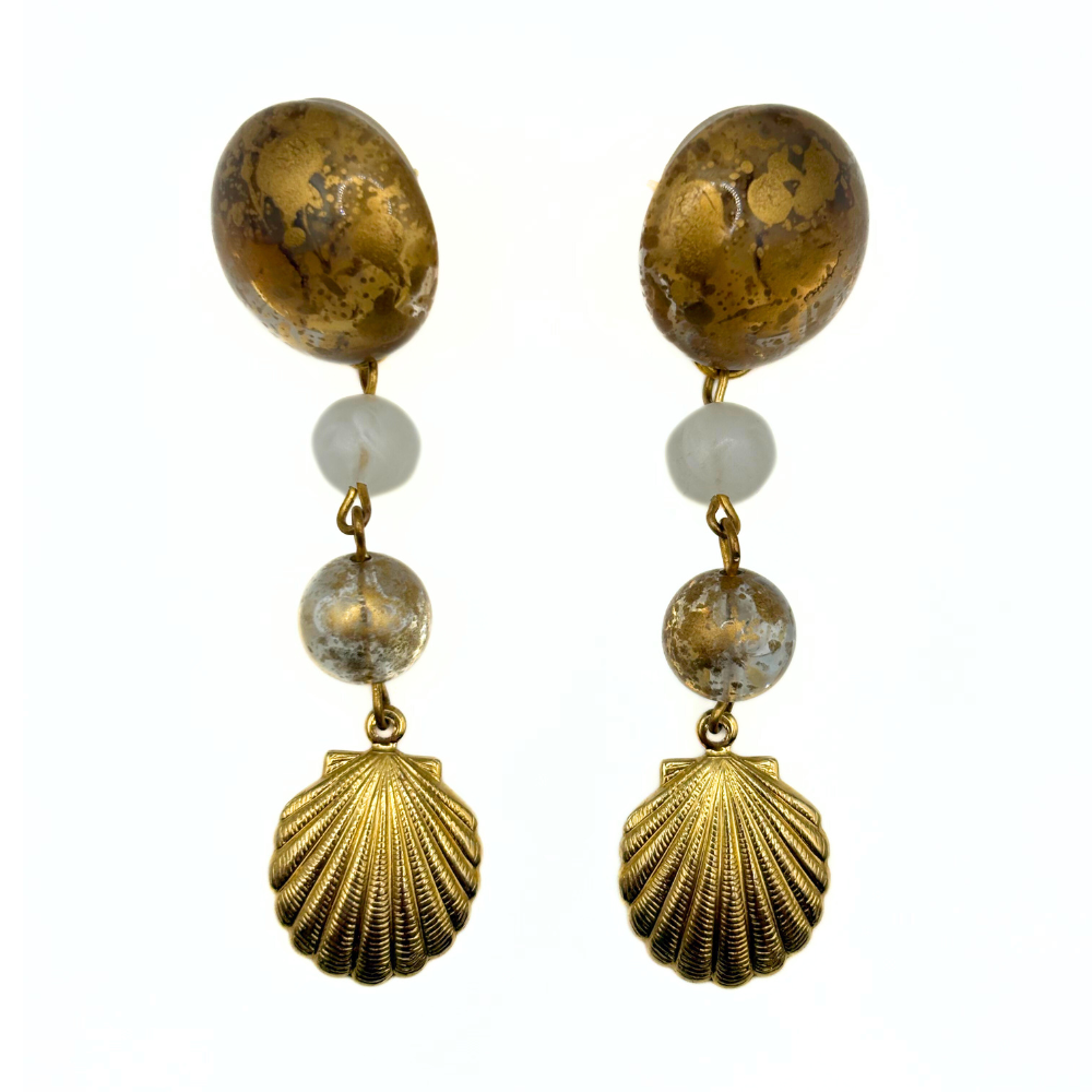 Vintage Gold Shell Drop Earrings