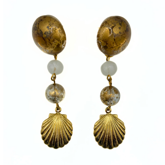 Vintage Gold Shell Drop Earrings