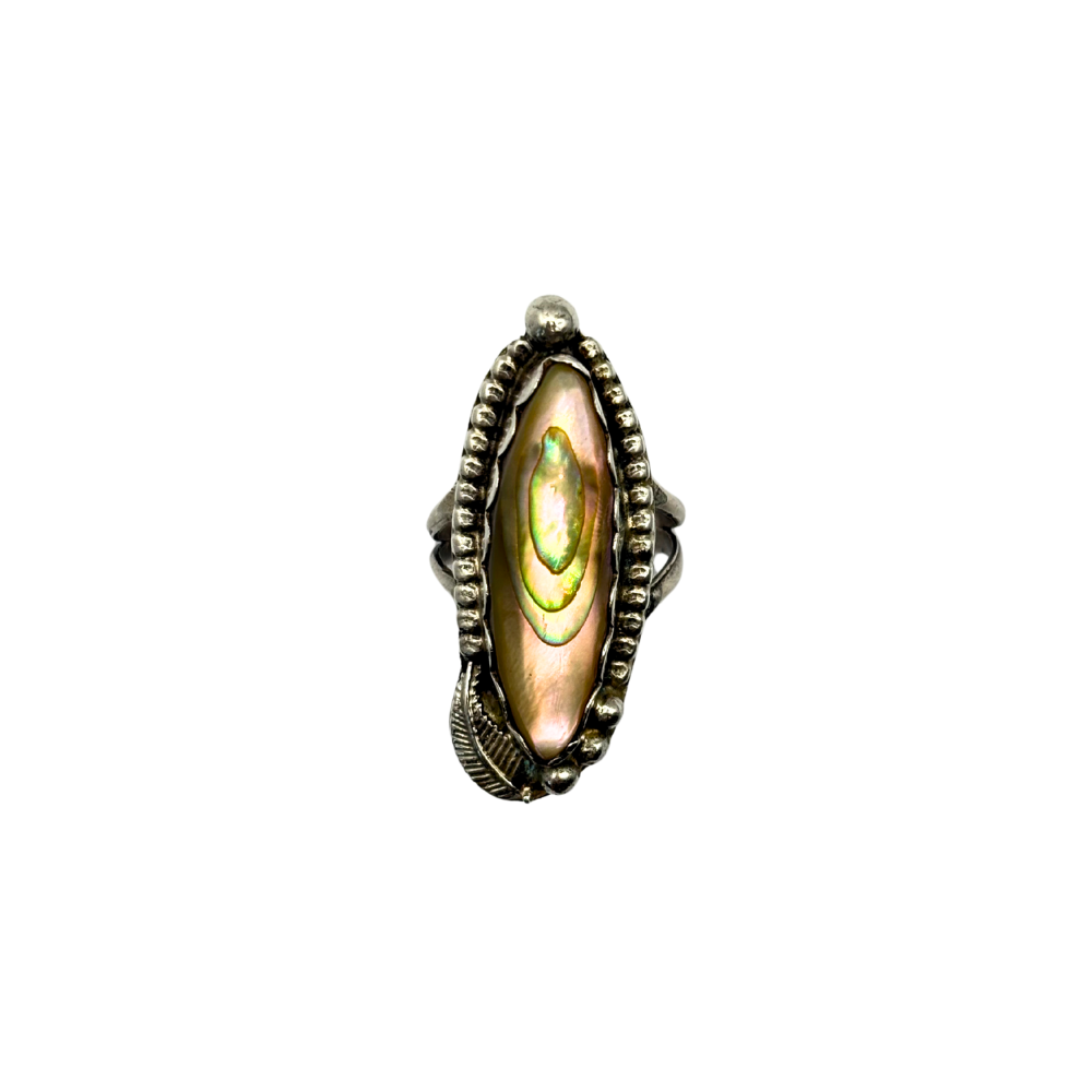 Abalone Silver Feather Ring