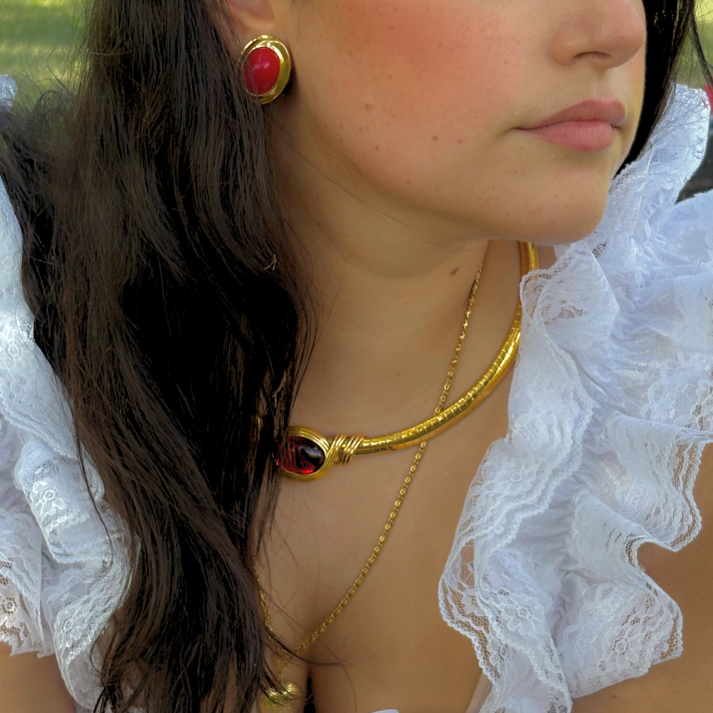 Red Cabochon Clip-On Earrings