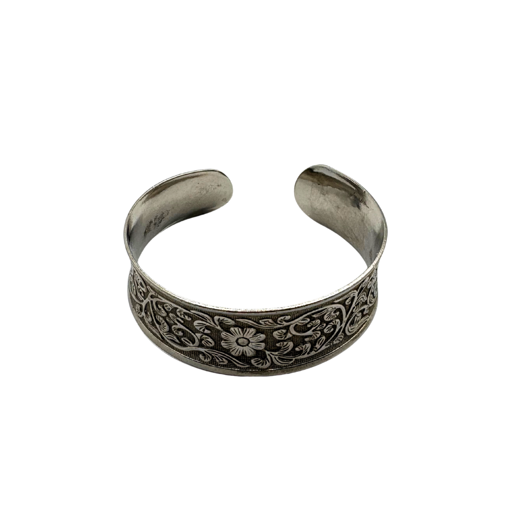 Silver Floral Etched Cuff Bracelet