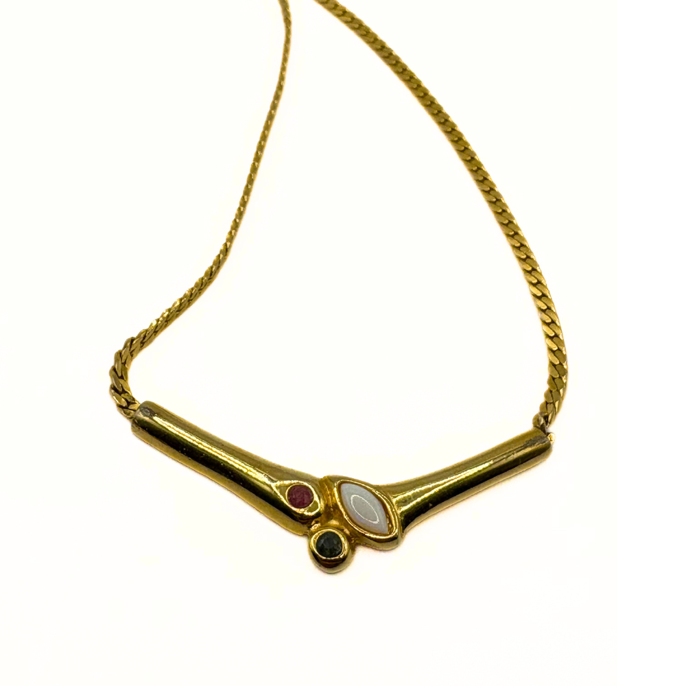 Tri-Stone Gold Collar Necklace