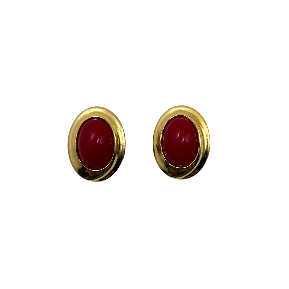 Red Cabochon Clip-On Earrings