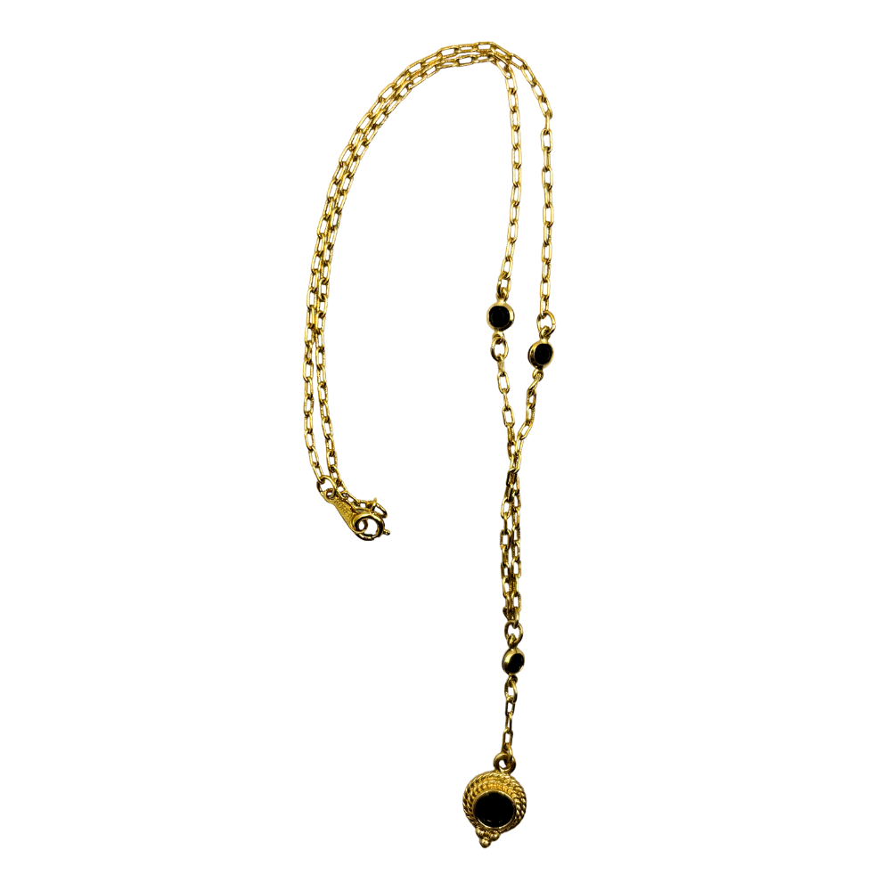 Vintage Korea Black Stone Drop Necklace