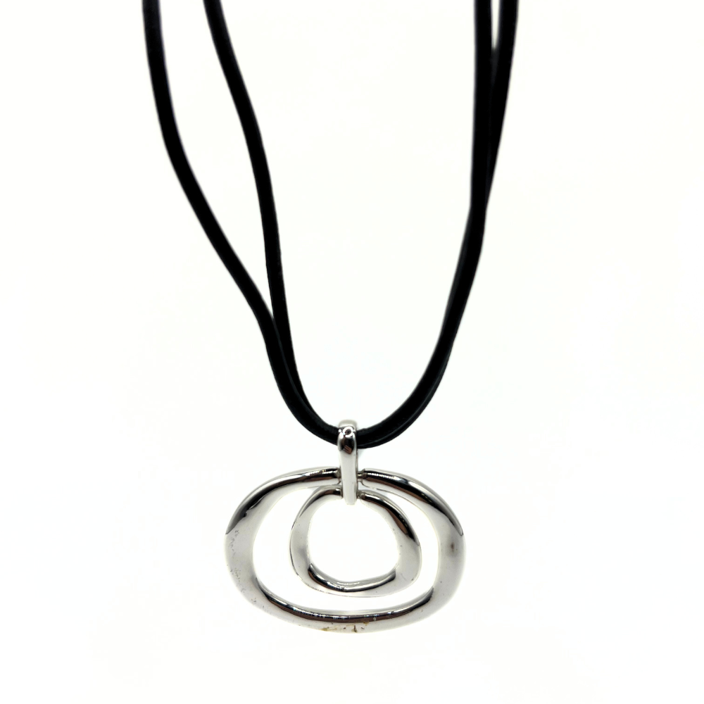 Vintage Silver Double Oval Pendant Necklace