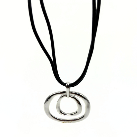 Vintage Silver Double Oval Pendant Necklace