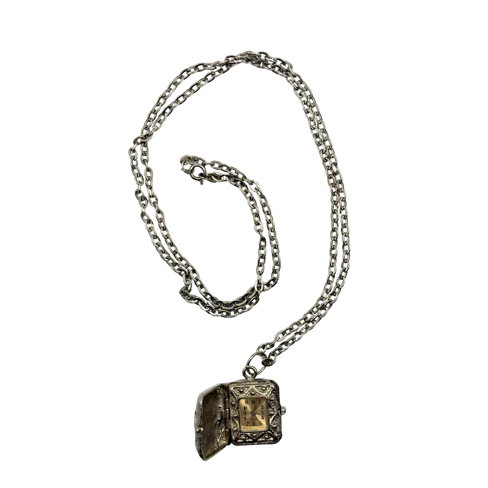 Silver Locket Pendant Watch Necklace