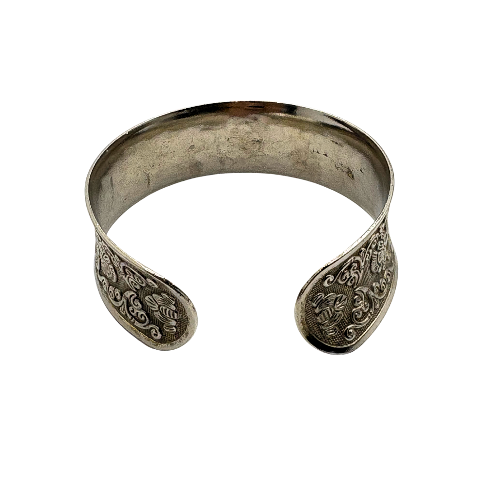 Silver Floral Etched Cuff Bracelet