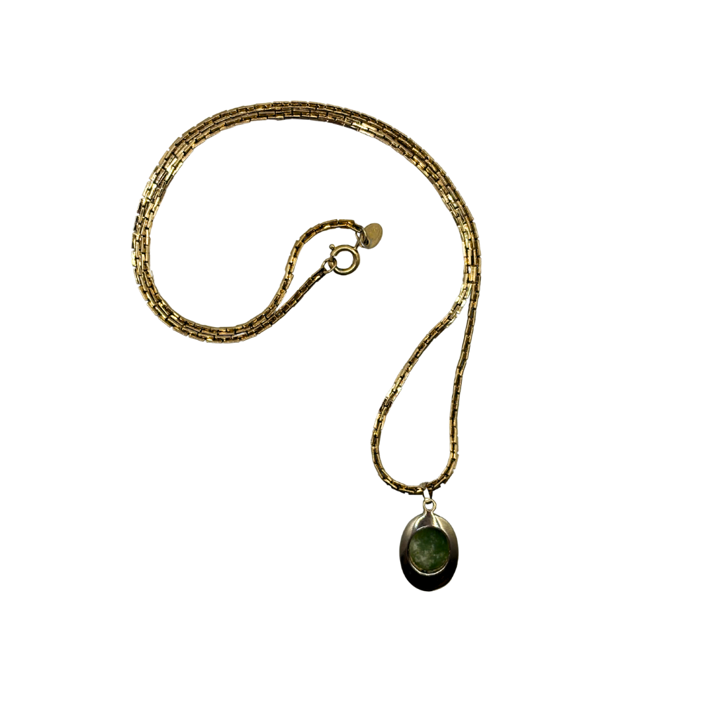 Vintage Green Glass Pendant Necklace