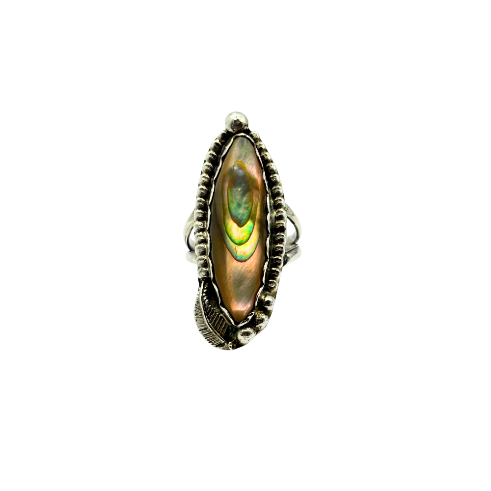 Abalone Silver Feather Ring