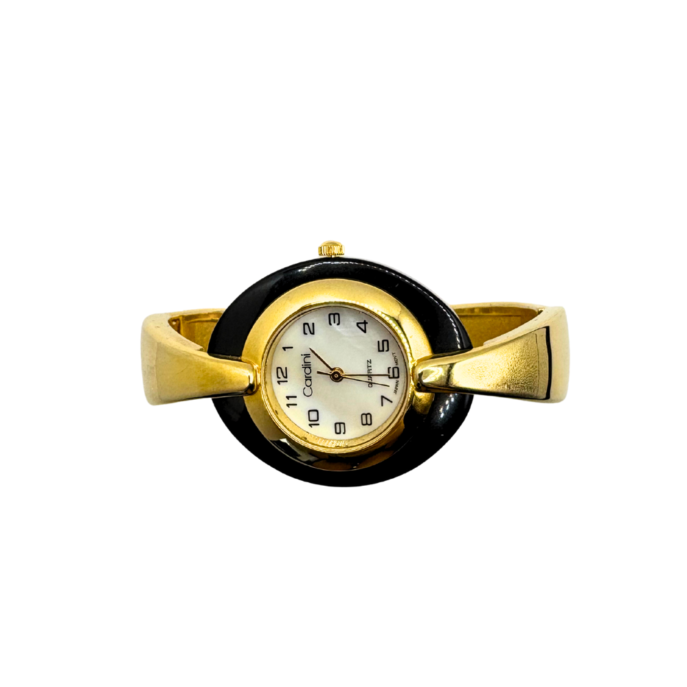 Cardini Gold & Black Enamel Watch Bangle