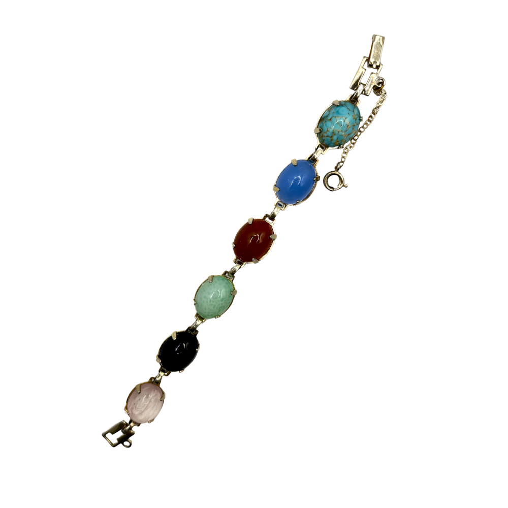 Silver Multicolor Cabochon Bracelet