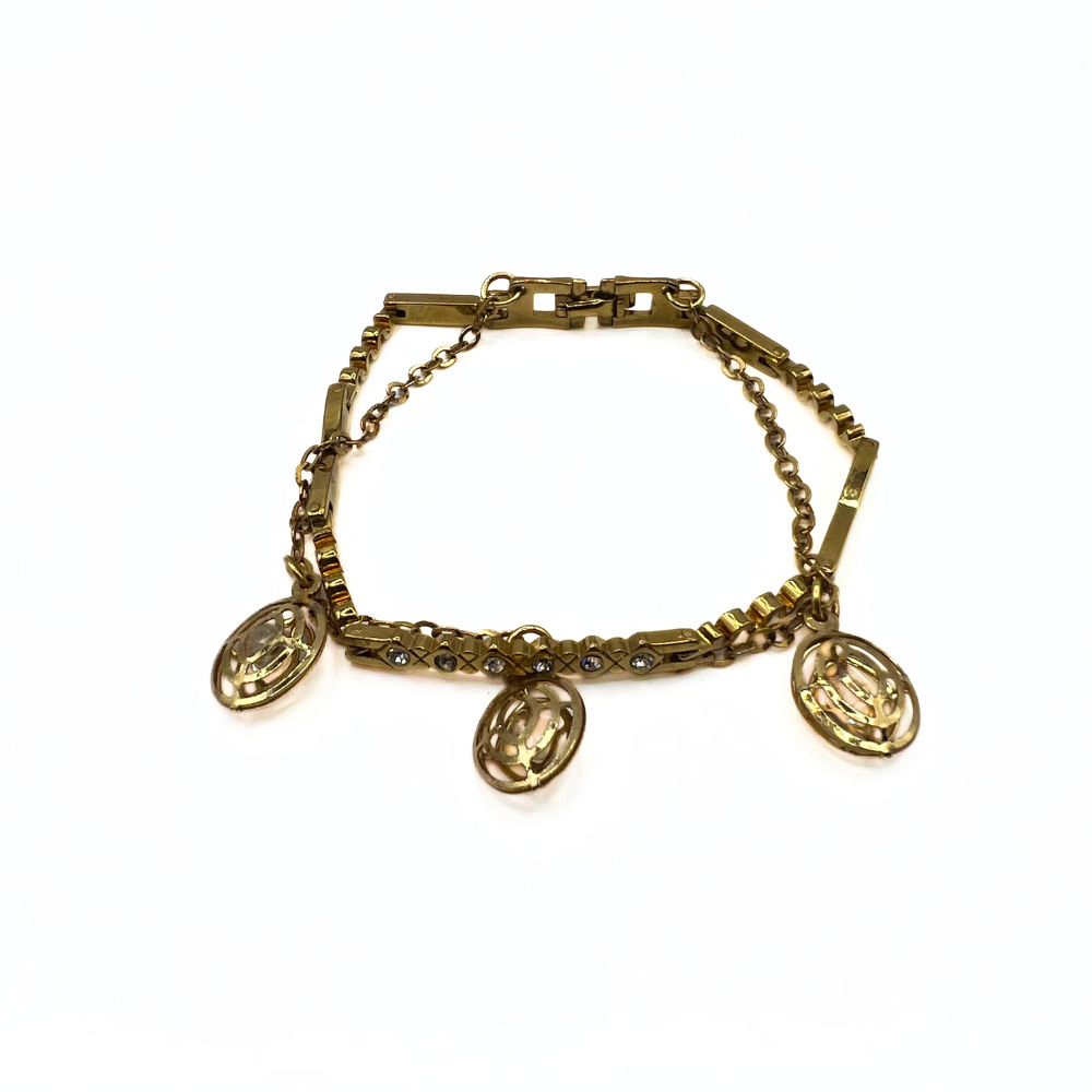 Vintage Gold-Tone Crystal Gemstones Bracelet