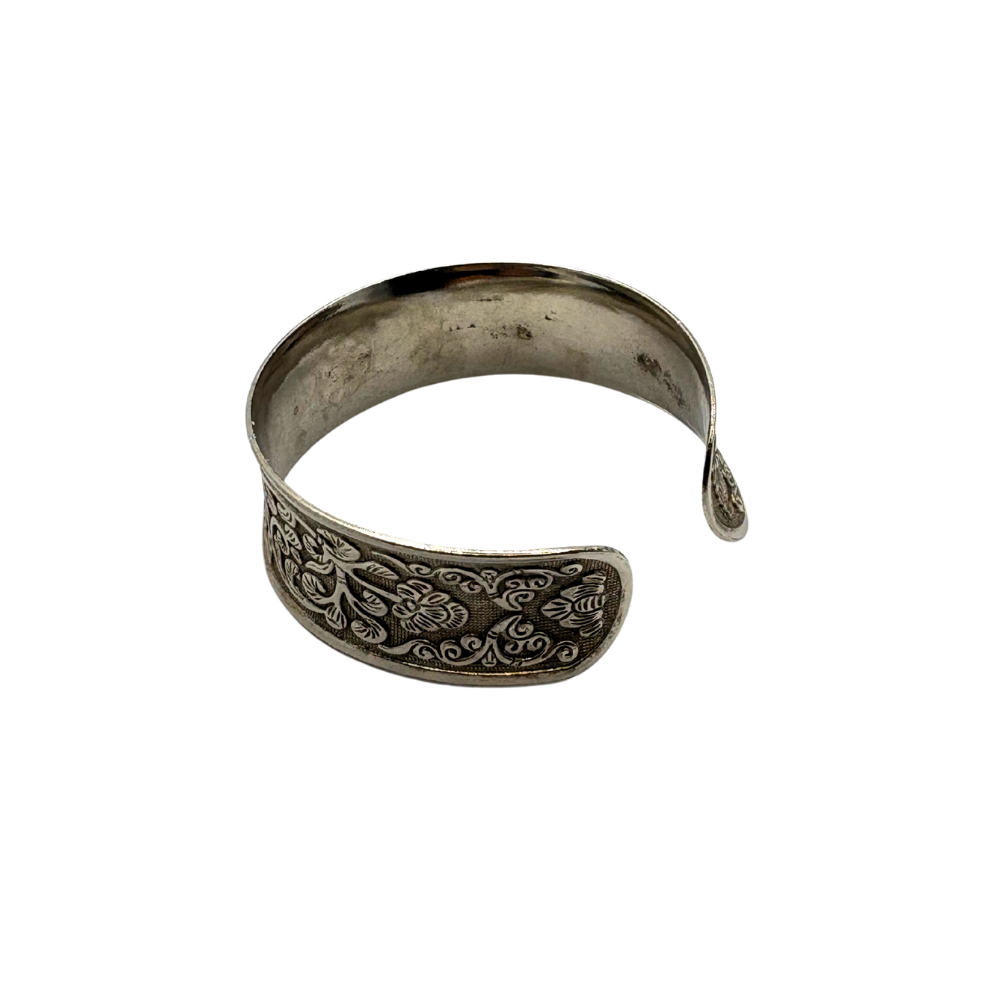 Silver Floral Etched Cuff Bracelet