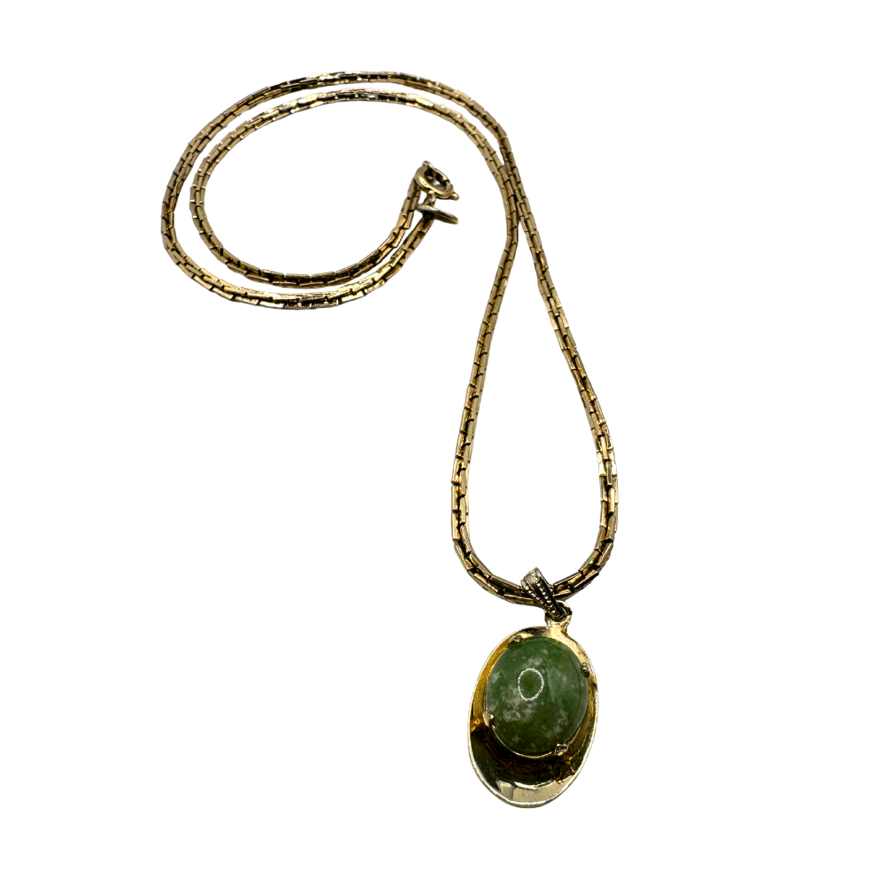 Vintage Green Glass Pendant Necklace