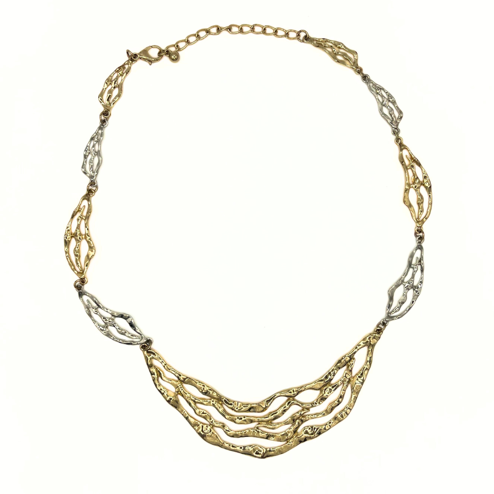 Vintage Two-Tone Wavy Link Necklace
