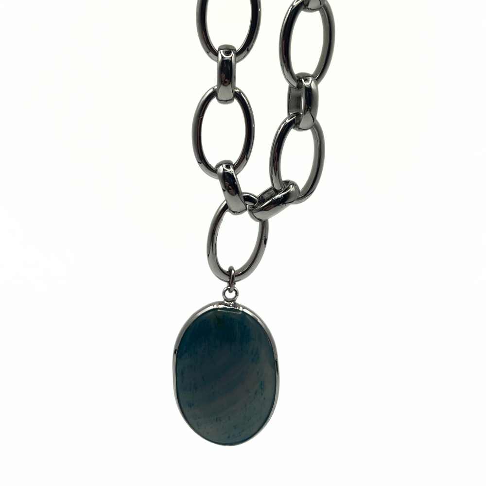 Vintage Gunmetal Oval Pendant Necklace