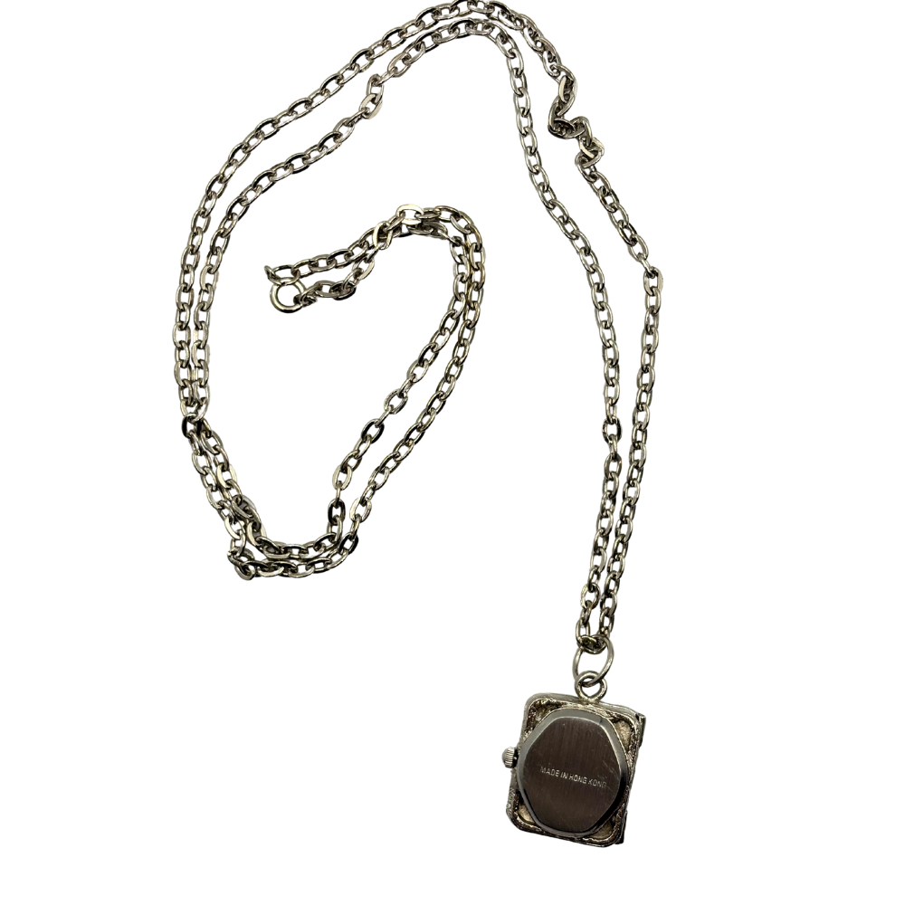 Silver Locket Pendant Watch Necklace