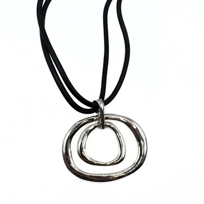 Vintage Silver Double Oval Pendant Necklace