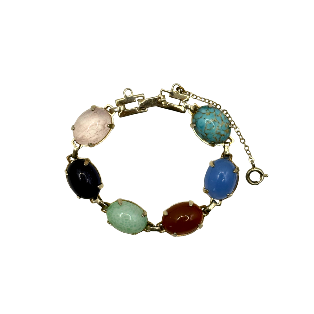 Silver Multicolor Cabochon Bracelet