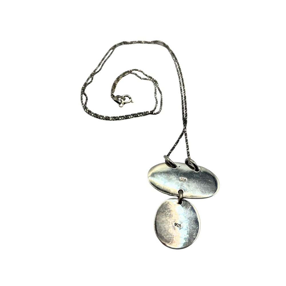 Silver Double Stone Pendant Necklace