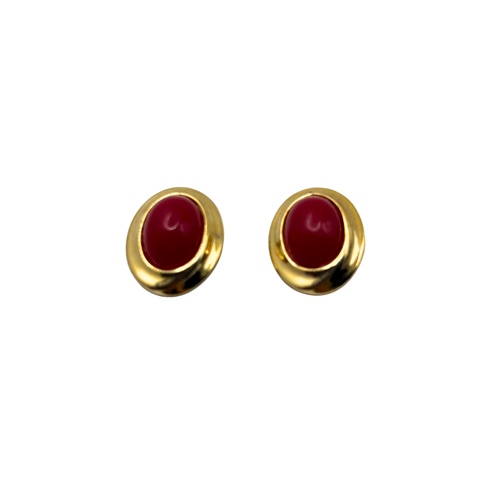 Red Cabochon Clip-On Earrings