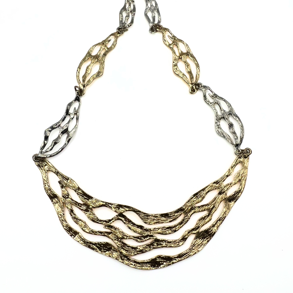 Vintage Two-Tone Wavy Link Necklace