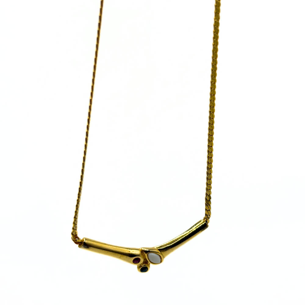 Tri-Stone Gold Collar Necklace