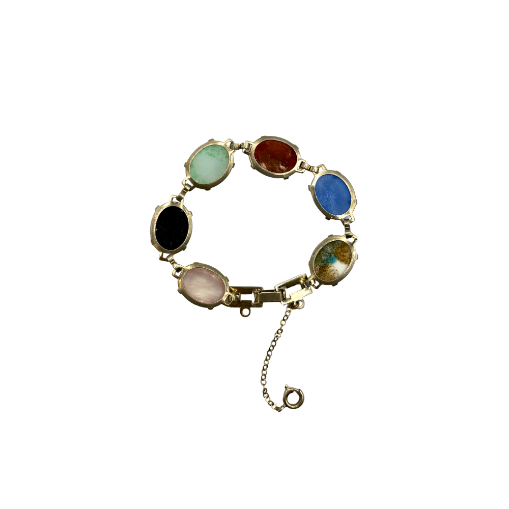 Silver Multicolor Cabochon Bracelet