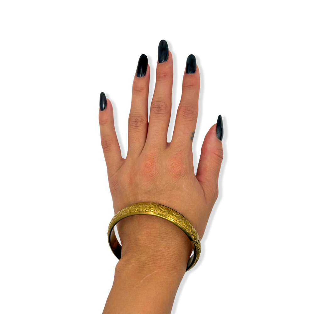 Engraved Floral Brass Bangle