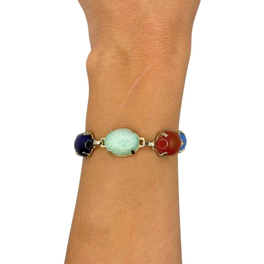 Silver Multicolor Cabochon Bracelet