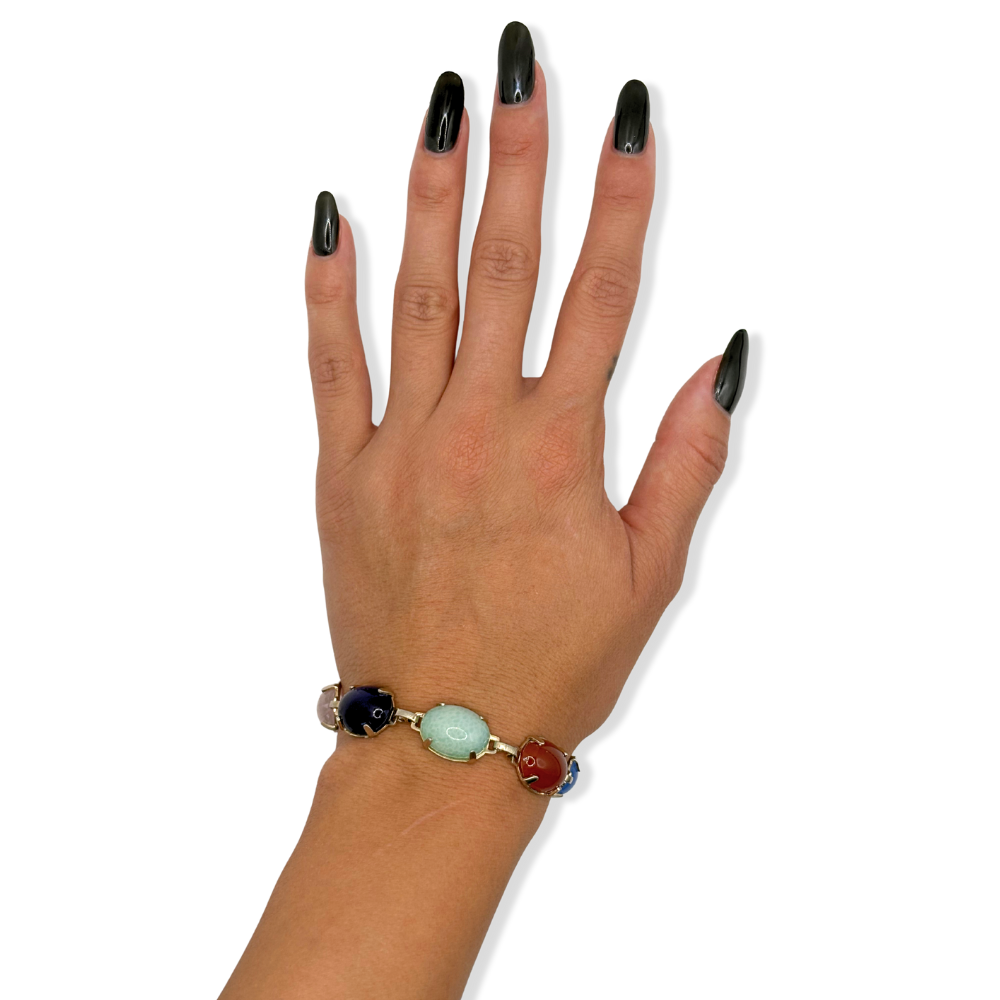 Silver Multicolor Cabochon Bracelet