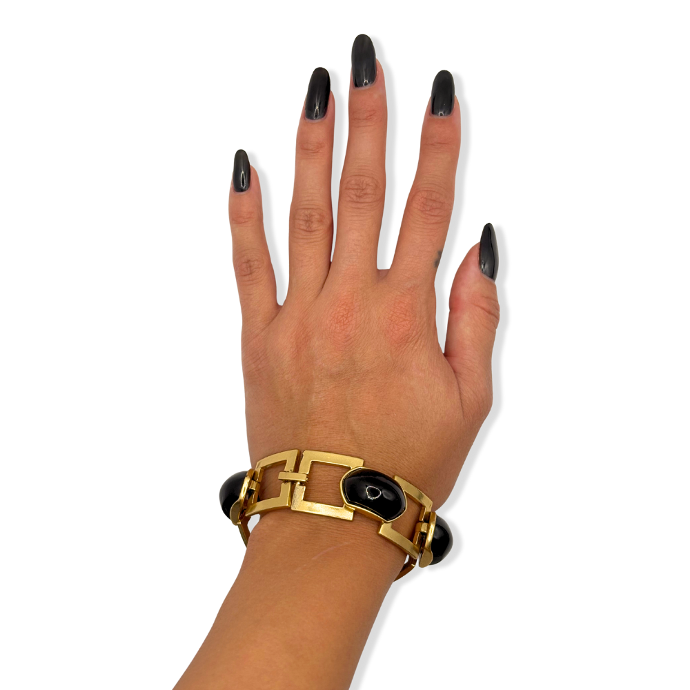 Black Cabochon Link Bracelet