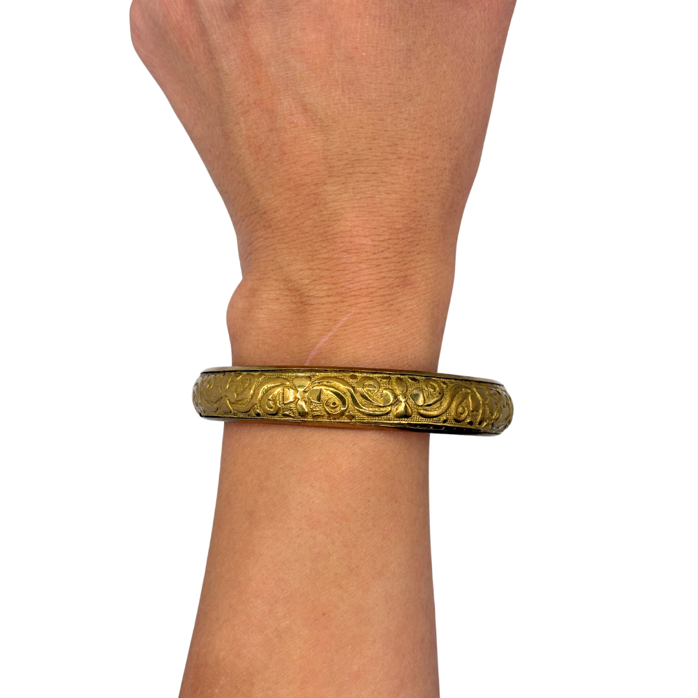 Engraved Floral Brass Bangle