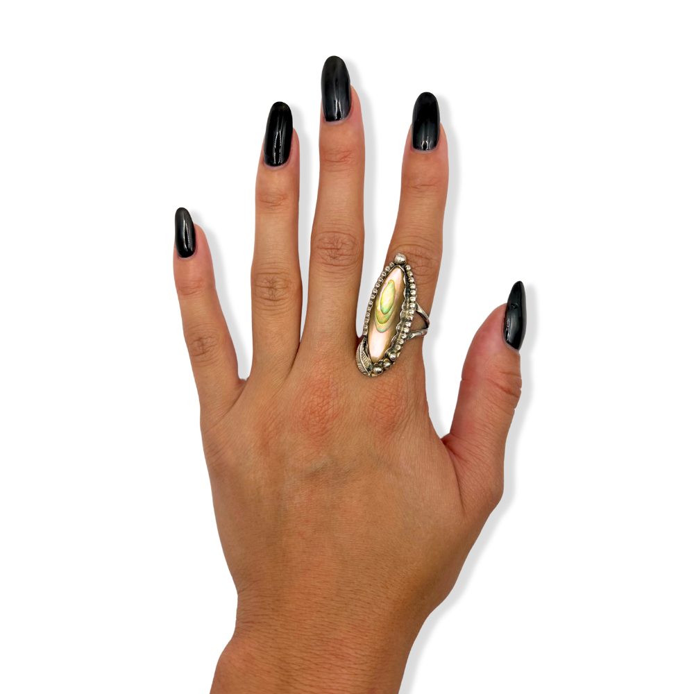 Abalone Silver Feather Ring