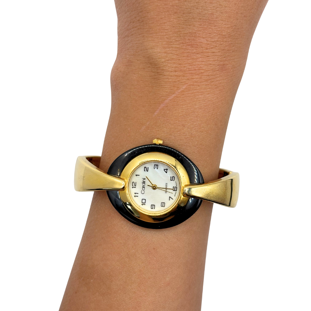 Cardini Gold & Black Enamel Watch Bangle