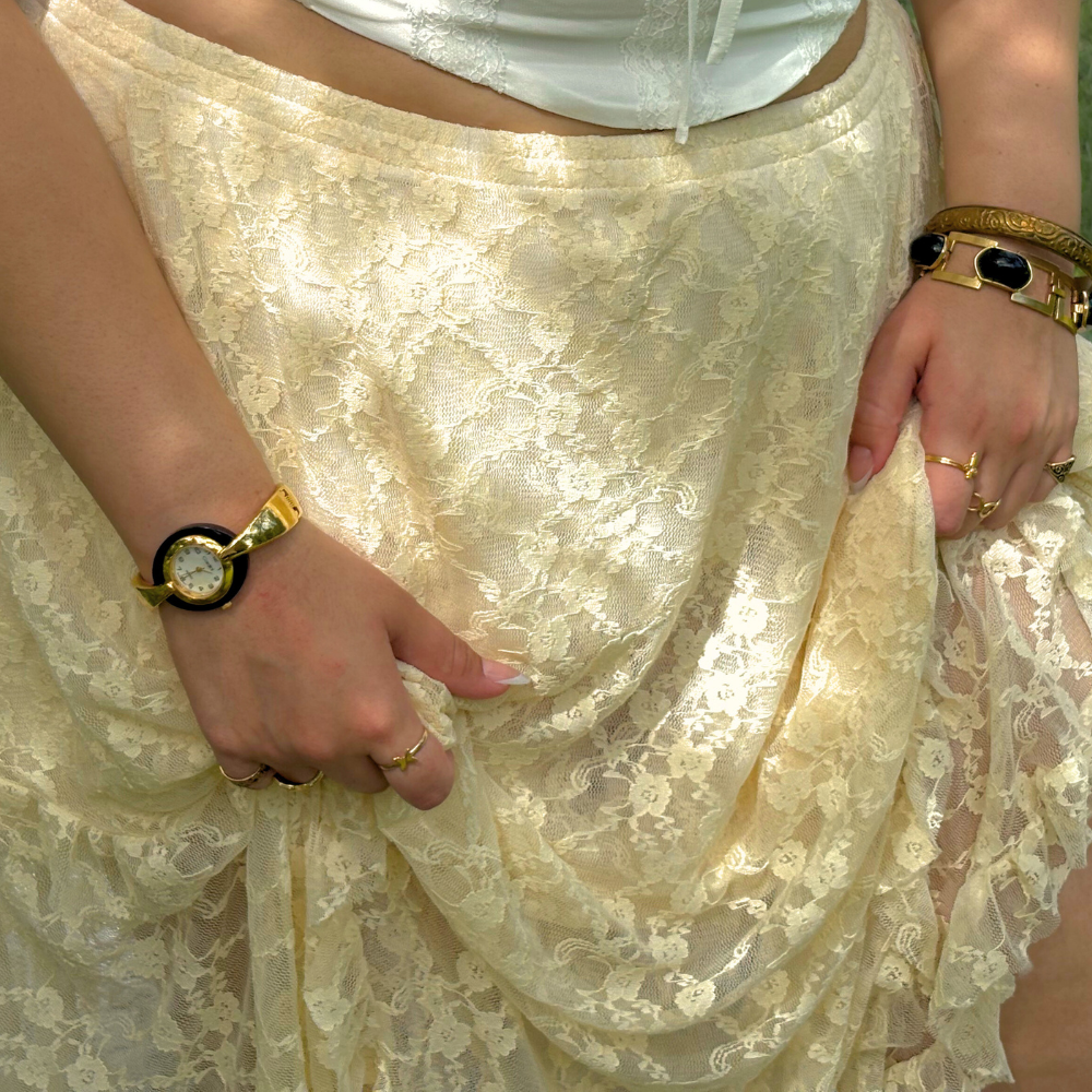 Cardini Gold & Black Enamel Watch Bangle