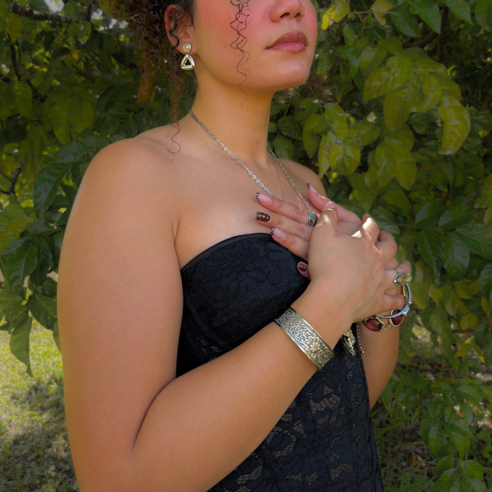 Silver Floral Etched Cuff Bracelet