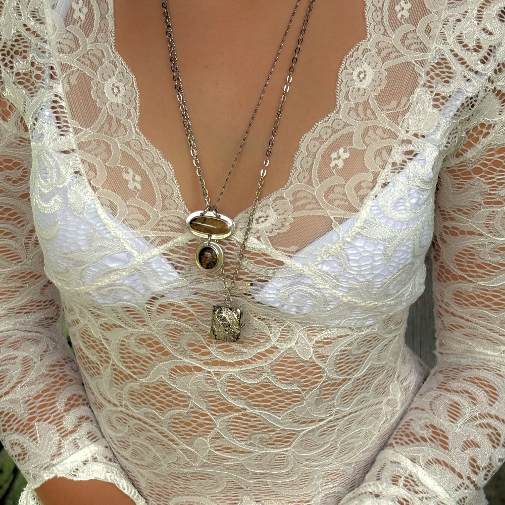 Silver Locket Pendant Watch Necklace