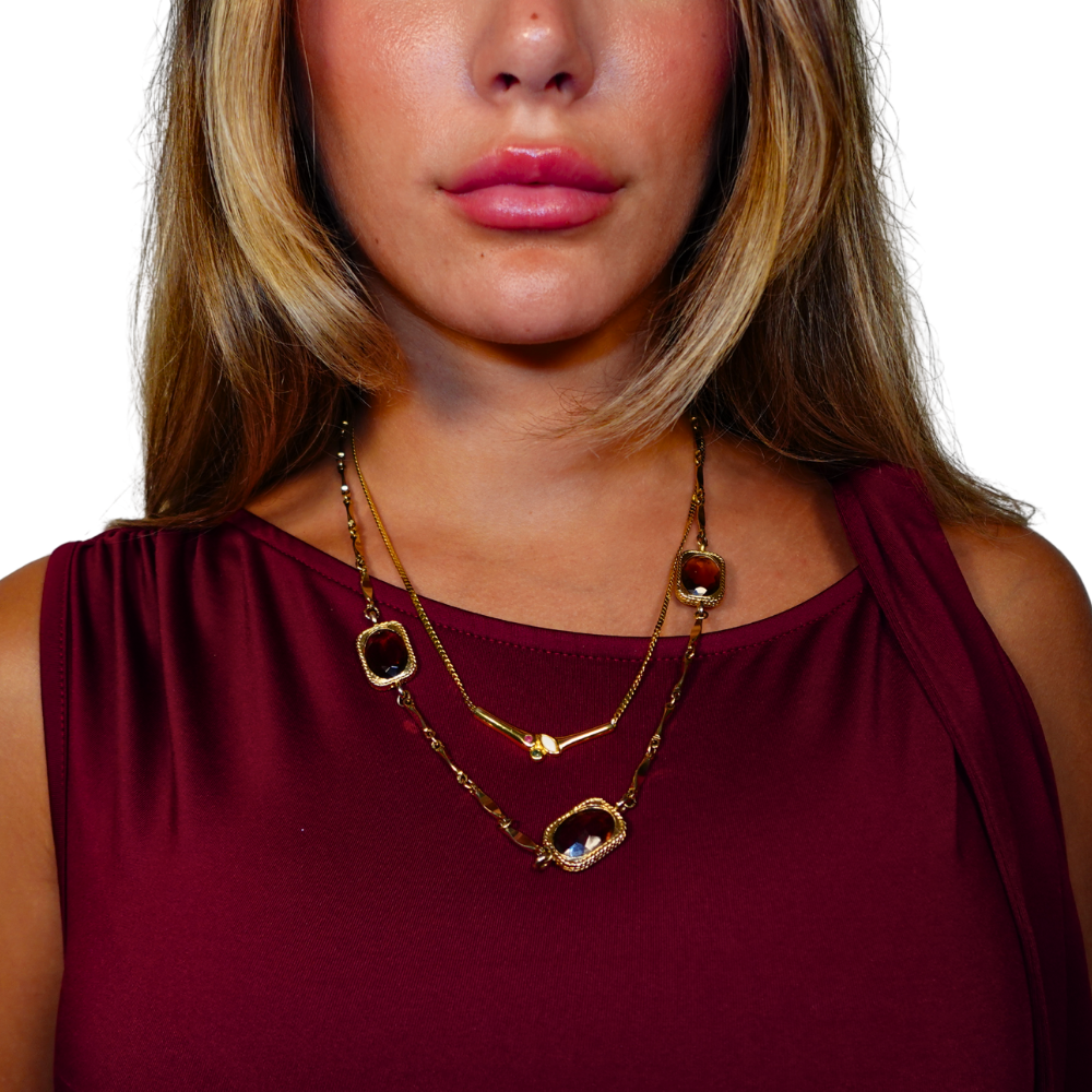 Tri-Stone Gold Collar Necklace