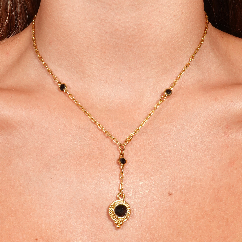 Vintage Korea Black Stone Drop Necklace