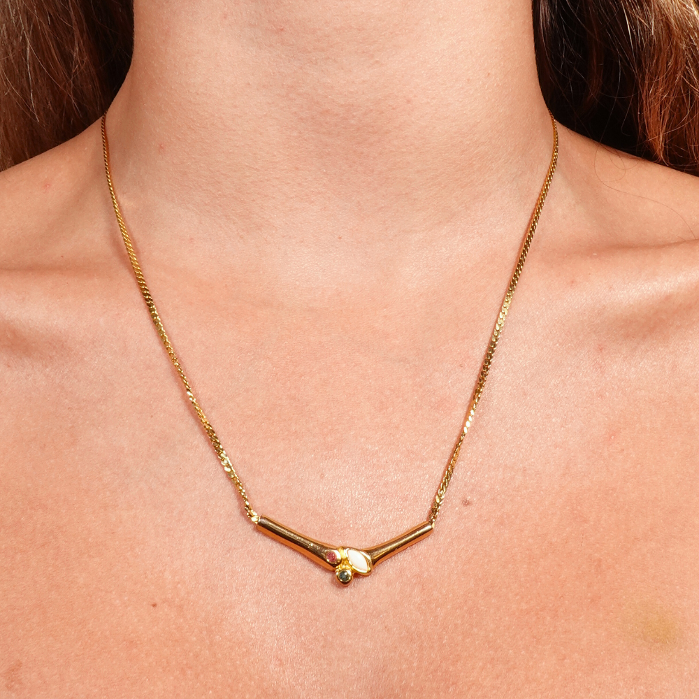 Tri-Stone Gold Collar Necklace