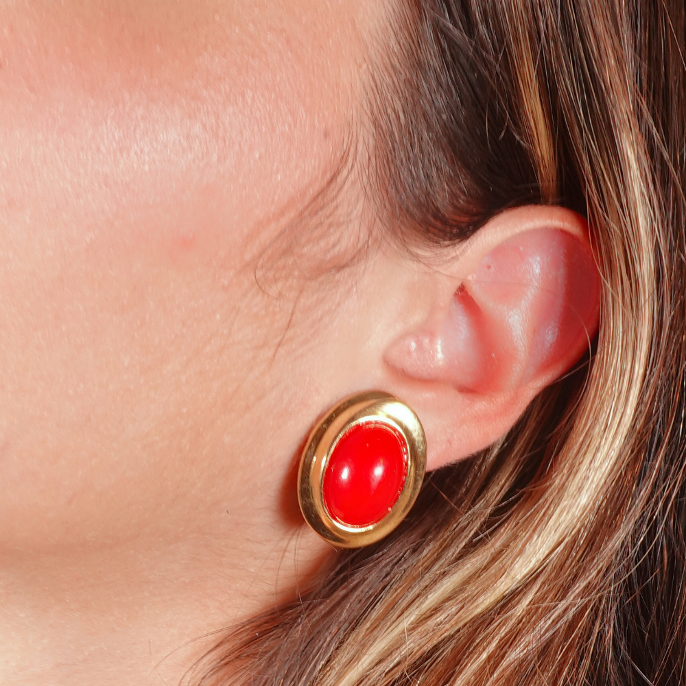 Red Cabochon Clip-On Earrings
