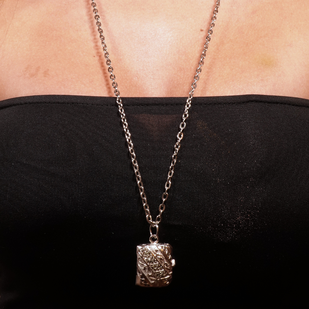 Silver Locket Pendant Watch Necklace