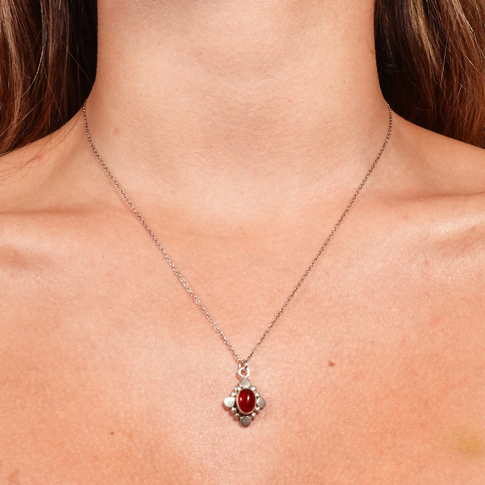Vintage Carnelian Pendant Silver Necklace
